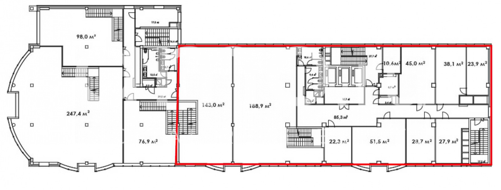 Планировка офиса 100-720 м², 2 этаж, БЦ «Венский дом»